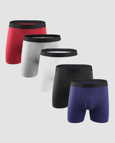Men's Cotton Long Leg Boxer Briefs with Fly - 5 Pack